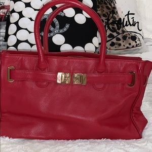 ONNA EHRLICH REAL LEATHER RED BAG